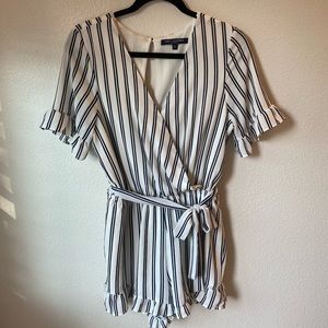 Navy blue and white striped romper